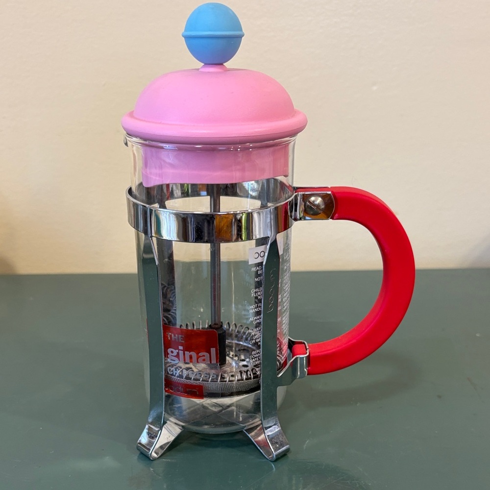 Bodum Glass Mini Caffeteria French Press with Red and Blue Accents
